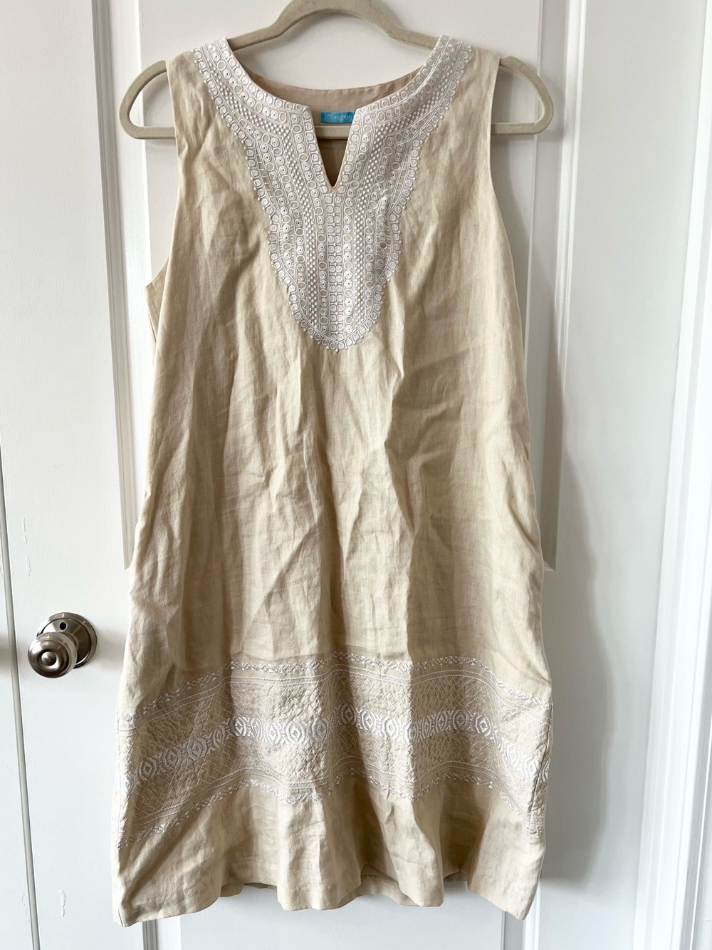 J. McLaughlin Linen Embroidered Dress | Size Medium